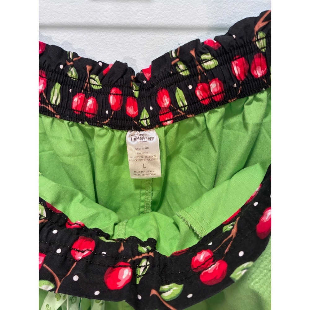 Mary Engelbreit Scrub Pants Green Cherry Print Waistband Cargo Pocket Large - Picture 4 of 6